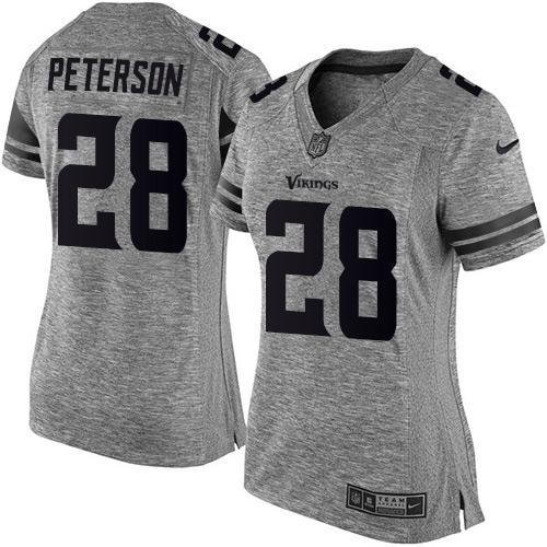 Nike Vikings #28 Adrian Peterson Gray Women's Stitched NFL Limited Gridiron Gray Jersey